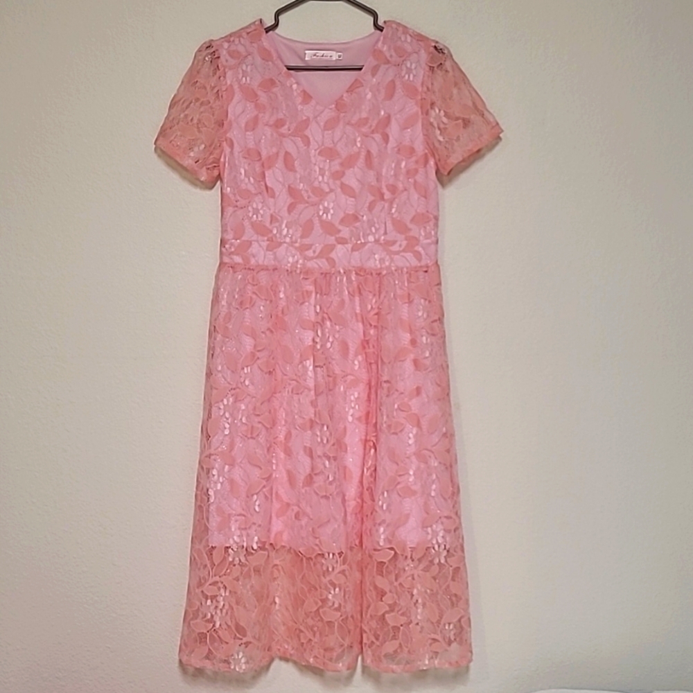 Fashion- classic fashion collection, Xl, pink lace dress